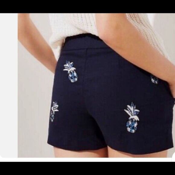 Loft Pineapple Embroidered Shorts ~ Forever Navy SZ 6 LOFT Shorts Navy Beaded - Picture 3 of 10